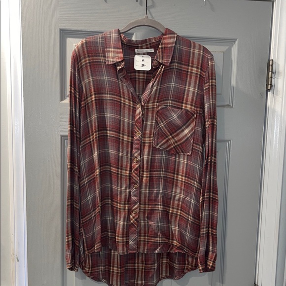 BE COOL Red and Brown Plaid Button-Down Shirt - Picture 1 of 4
